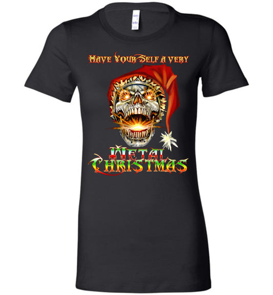 Skull Santa Heavy Metal Christmas Holiday Shirt Ladies Bella s-2xl - Inlumined Arts LLC