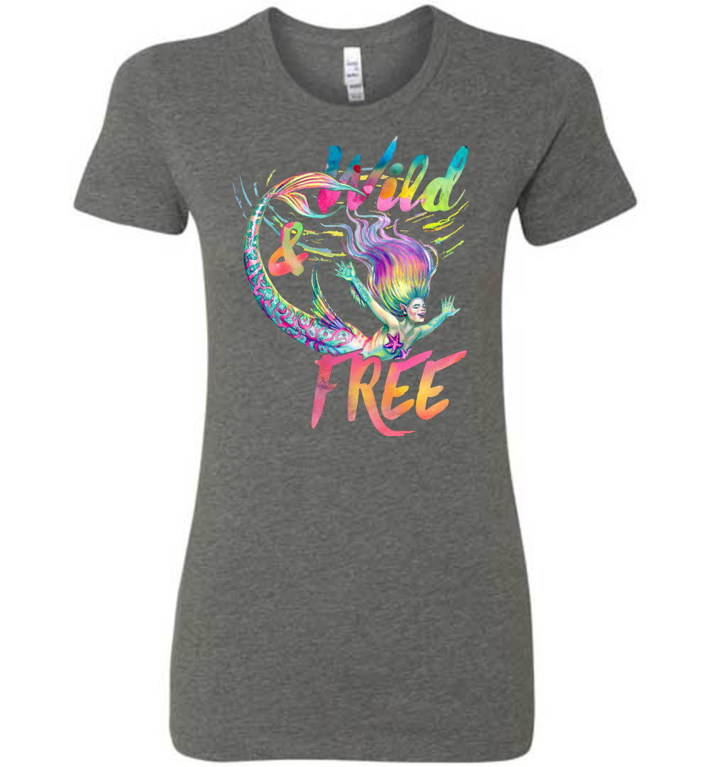 Wild and Free whimsical rainbow mermaid shirt Bella (s-2xl) - Inlumined Arts LLC