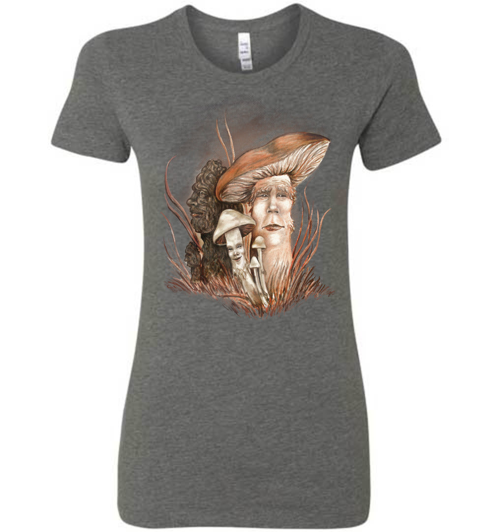 Ladies Womens T-shirt Mushroom People Fantasy Nature Art Juniors (S-2xL) - Inlumined Arts LLC