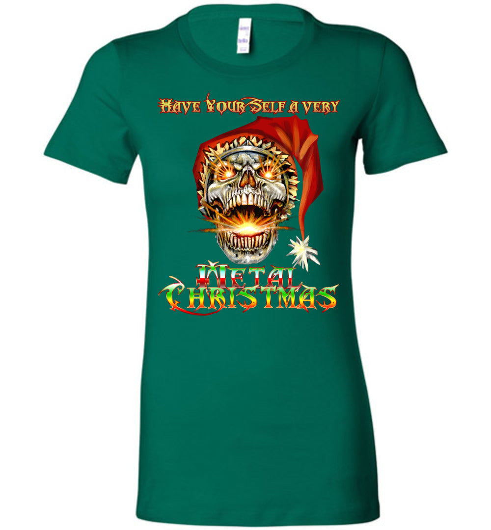 Skull Santa Heavy Metal Christmas Holiday Shirt Ladies Bella s-2xl - Inlumined Arts LLC