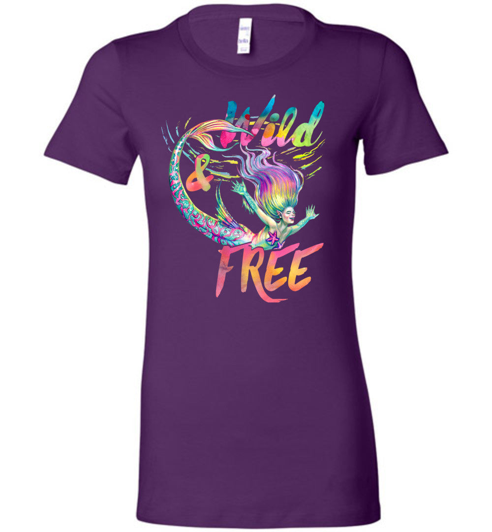 Wild and Free whimsical rainbow mermaid shirt Bella (s-2xl) - Inlumined Arts LLC