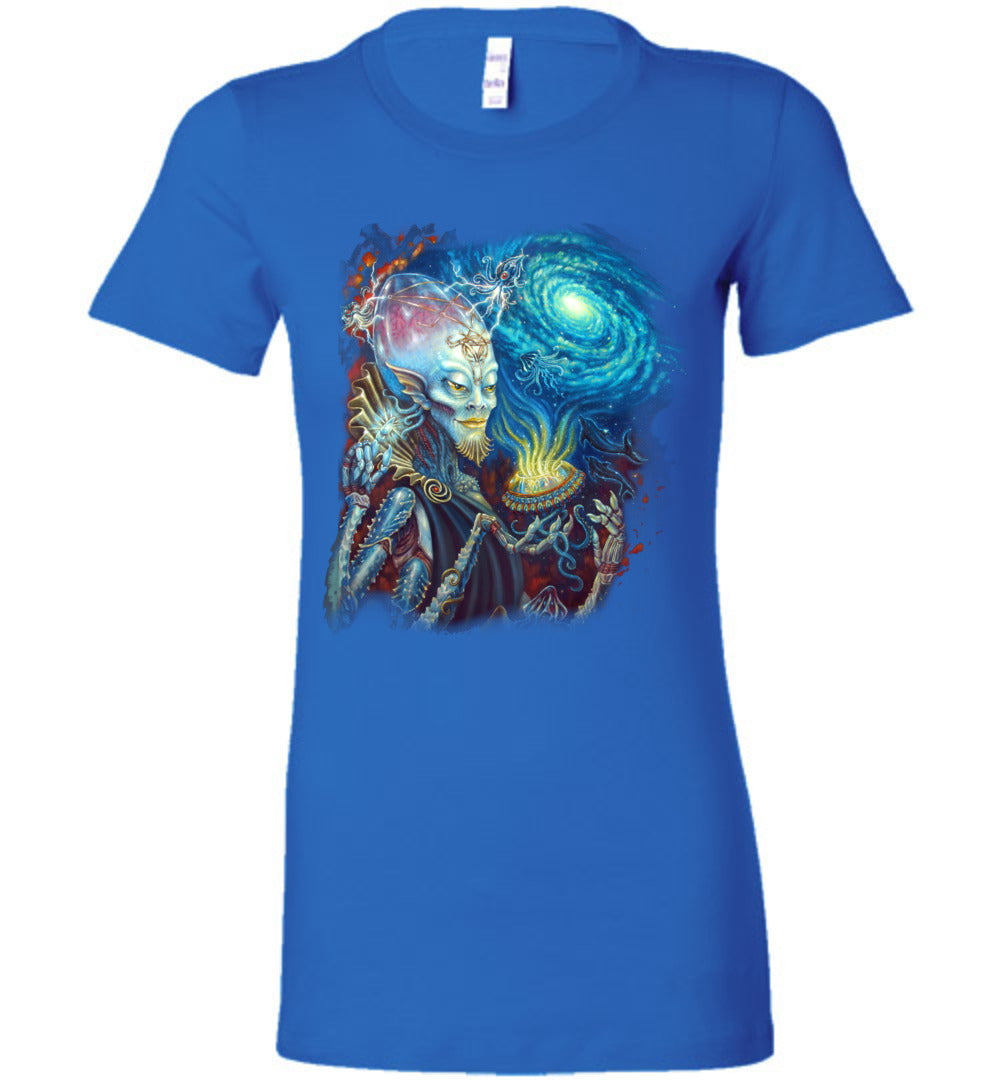 Ladies King of Cups Water Alien Extraterrestrial outerspace galaxy t-shirt s-2xl - Inlumined Arts LLC