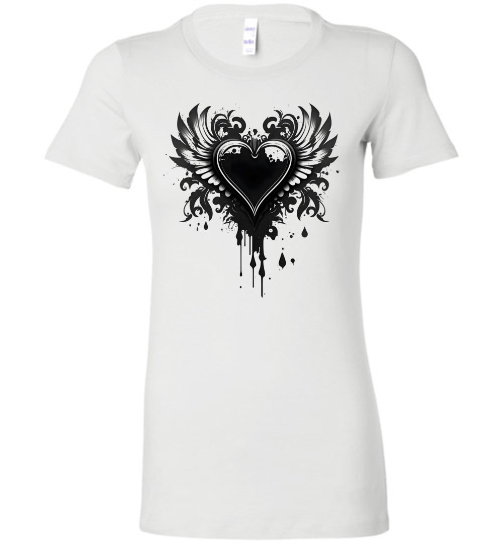 Ladies Fit Gothic Emo Rock and Roll Bleeding Heart Shirt s-2xl