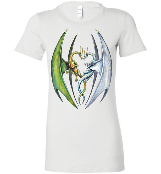 Entwined Dragons Fantasy Art  Womens Fitted  Graphic T-shirt - Inlumined Arts LLC