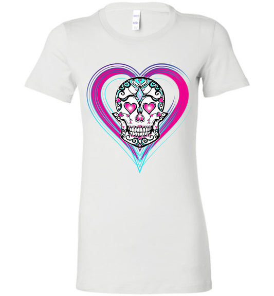 Sugar Skull Haloween Graphic Heart Dead of the Dead undead Ladies Shirt S -2xl - Inlumined Arts LLC