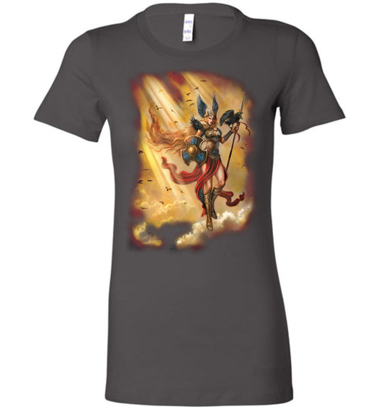 Valkyrie Norse Ladies Fitted Fantasy Art graphic shirt Dark (S-2x) - Inlumined Arts LLC