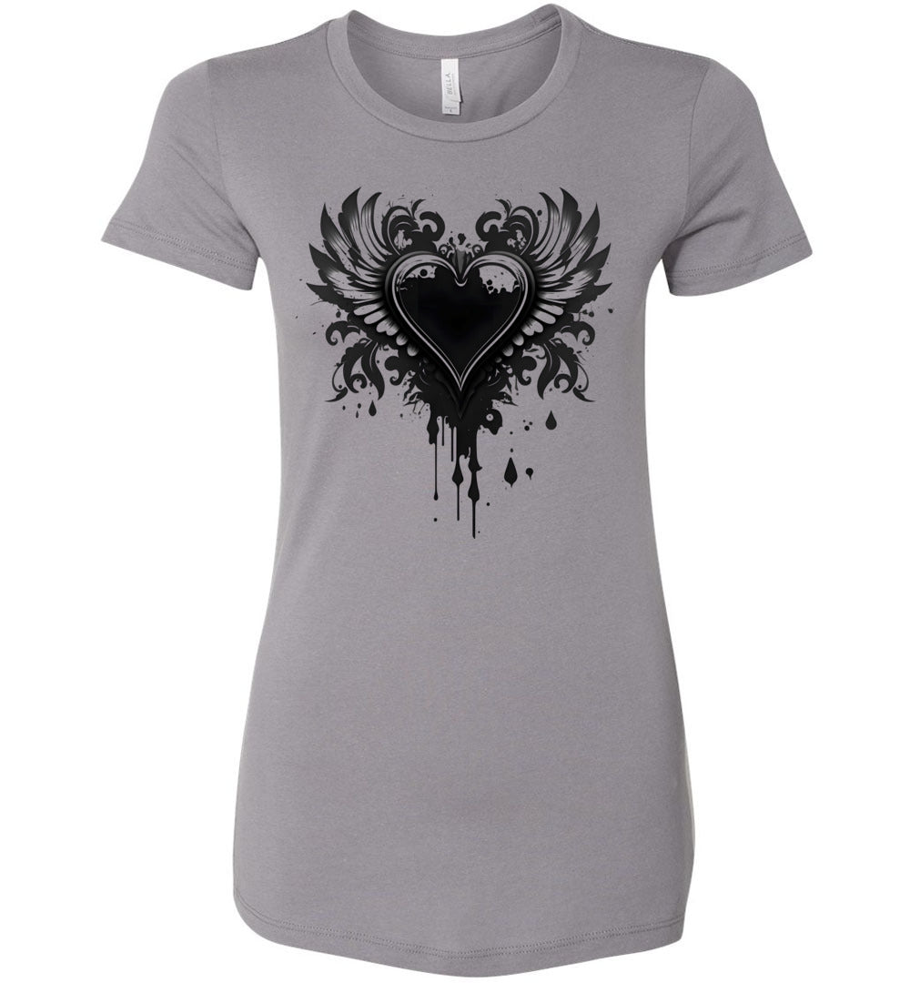 Ladies Fit Gothic Emo Rock and Roll Bleeding Heart Shirt s-2xl