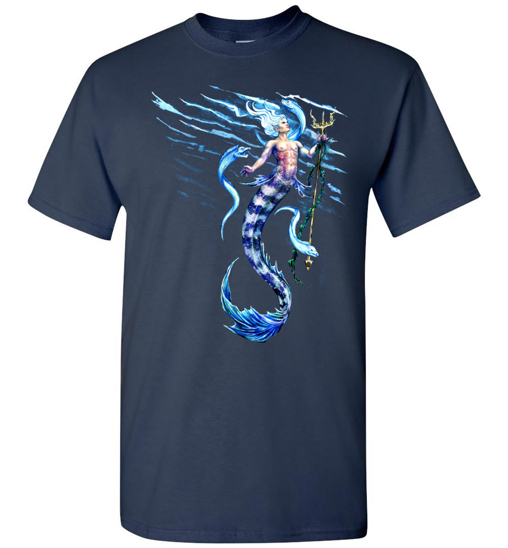 Deep Blue Merman Mermaid Ocean Fish T-shirt - Inlumined Arts LLC