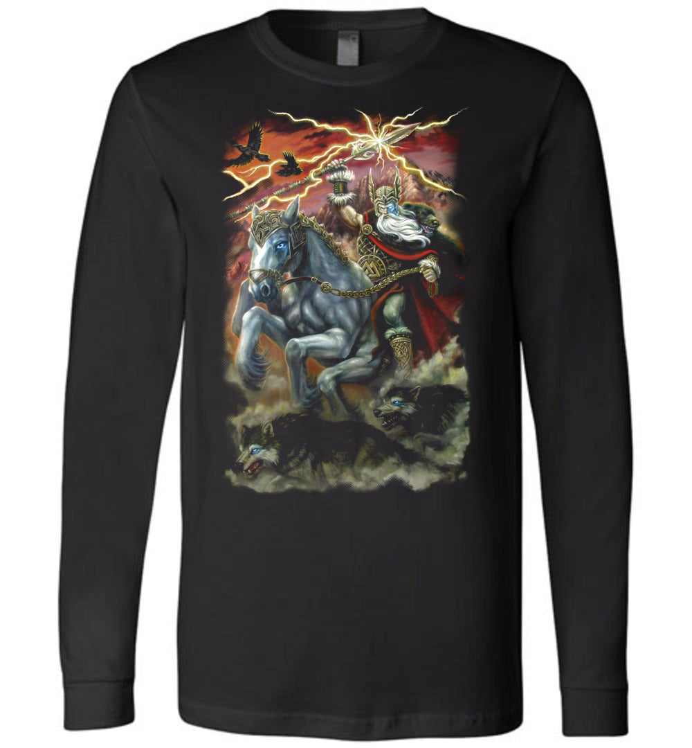 Long Sleeve norse god Odin Fantasy Art Shirt Black - Inlumined Arts LLC