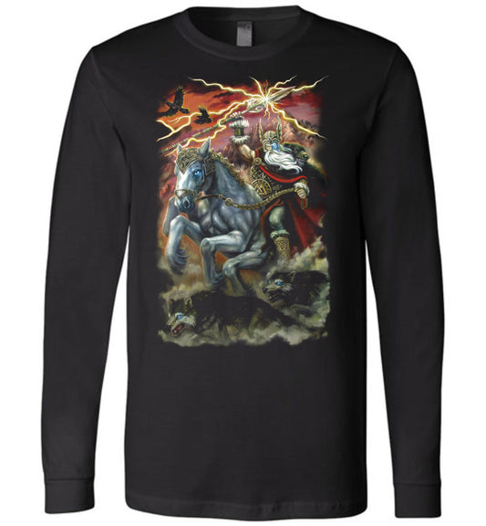 Long Sleeve norse god Odin Fantasy Art Shirt Black - Inlumined Arts LLC