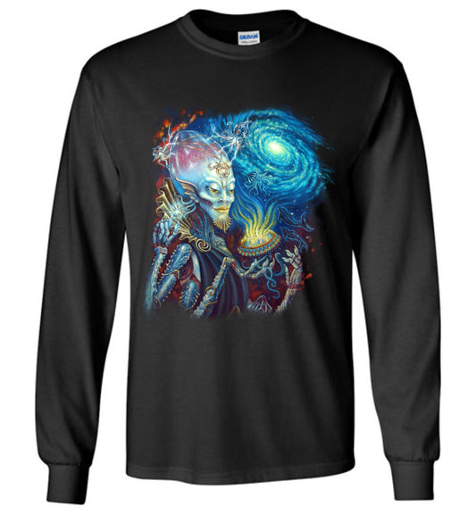 Long Sleeve Unisex King of Cups Water Alien celestial  galaxy outer space  t-shirt s-5xl - Inlumined Arts LLC