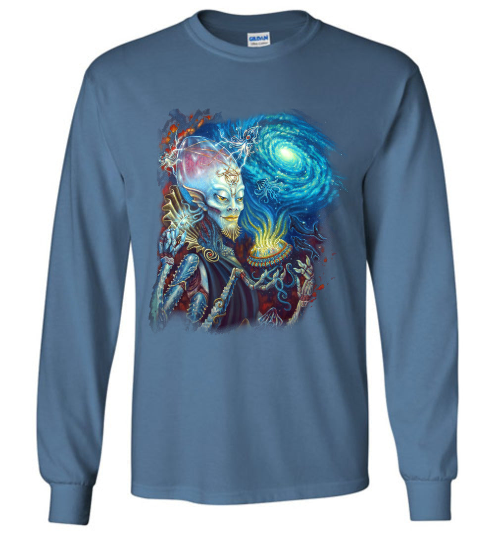 Long Sleeve Unisex King of Cups Water Alien celestial galaxy outer space t-shirt s-5xl - Inlumined Arts LLC