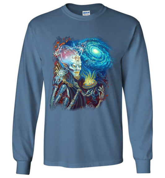 Long Sleeve Unisex King of Cups Water Alien celestial  galaxy outer space  t-shirt s-5xl - Inlumined Arts LLC