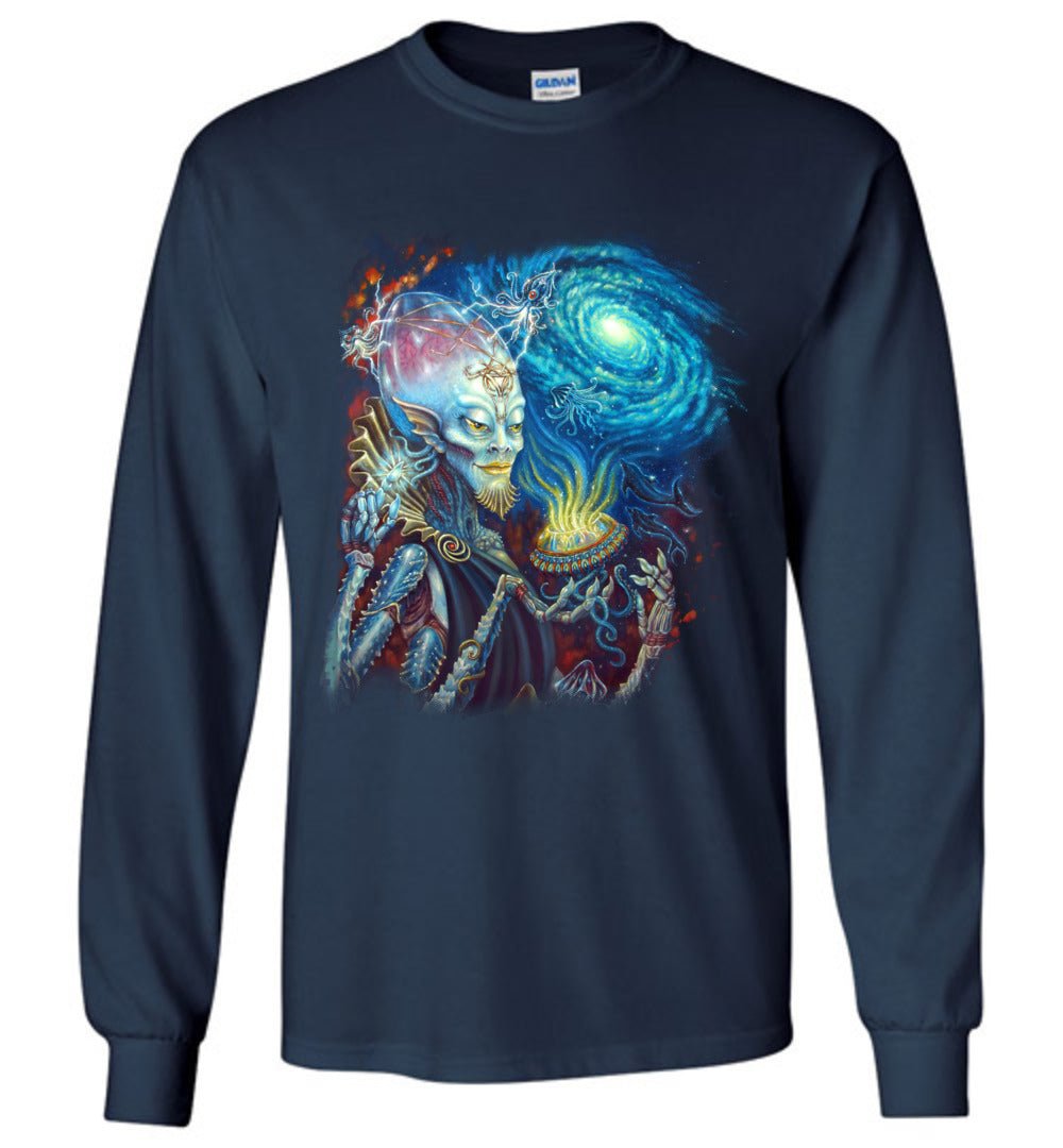 Long Sleeve Unisex King of Cups Water Alien celestial galaxy outer space t-shirt s-5xl - Inlumined Arts LLC