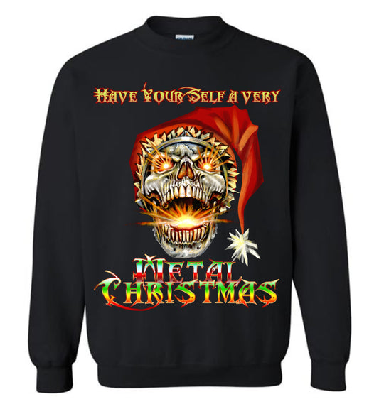 Skull Santa Heavy Metal Christmas Holiday Sweat Shirt Sweater FUNNY - Inlumined Arts LLC