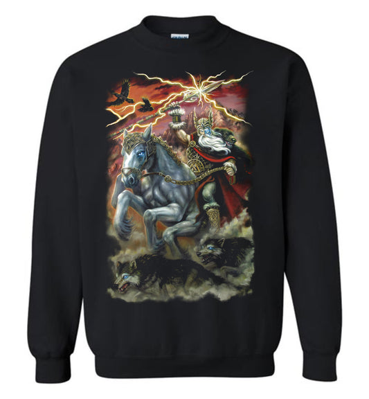 Odin Sleipnir  Crewneck Sweatshirt unisex Black Long Sleeves - Inlumined Arts LLC