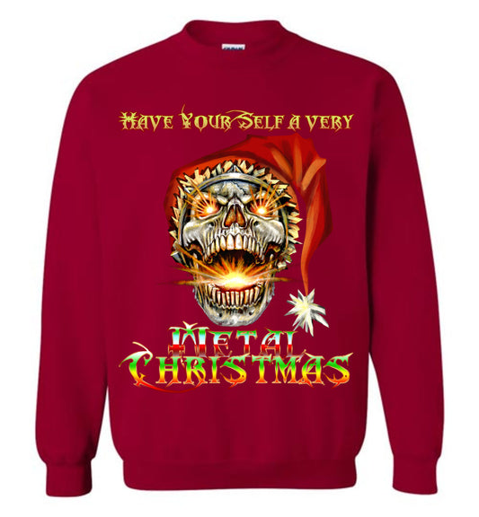 Skull Santa Heavy Metal Christmas Holiday Sweat Shirt Sweater FUNNY - Inlumined Arts LLC