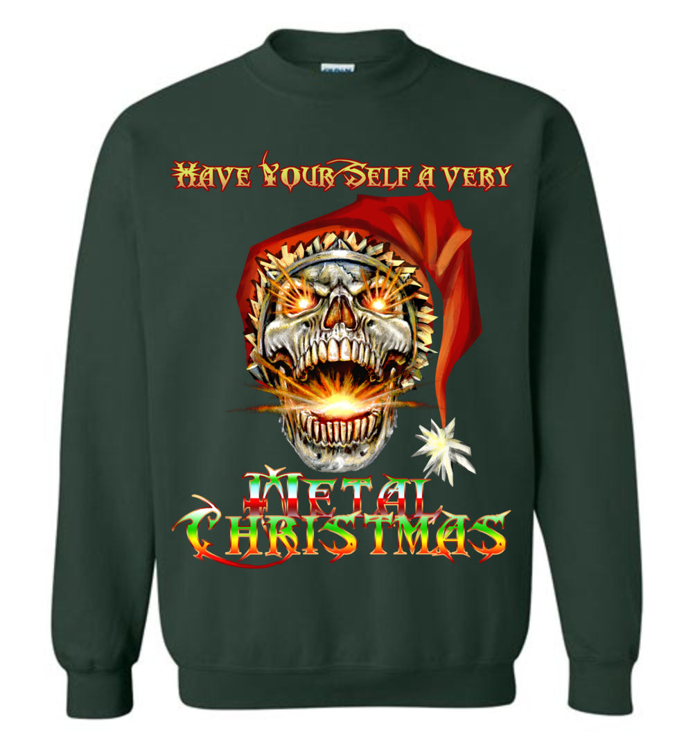 Skull Santa Heavy Metal Christmas Holiday Sweat Shirt Sweater FUNNY - Inlumined Arts LLC