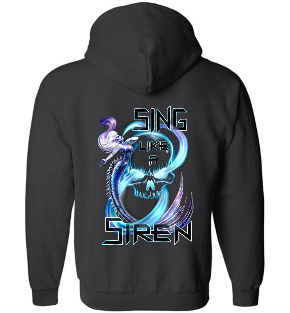 Singing Siren  Zip Front Hoodie skull mermaid - Inlumined Arts LLC