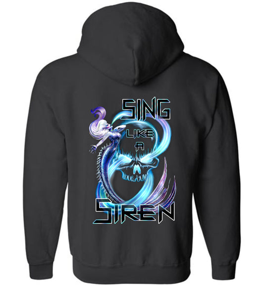 Singing Siren  Zip Front Hoodie skull mermaid - Inlumined Arts LLC
