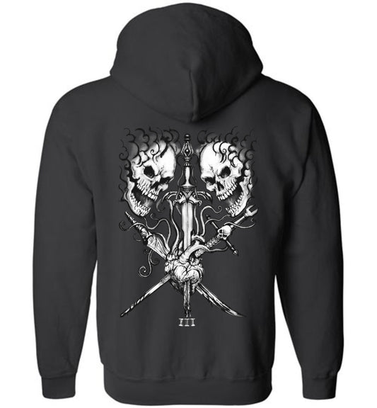 3 of Swords heavy metal tattoo tarot hoodie sweatshirt - Inlumined Arts LLC