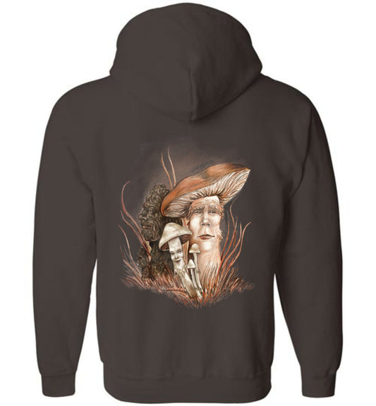 Mushroom People, Mushroom Hunting zip front hoodie unisex (s-5XL) - Inlumined Arts LLC