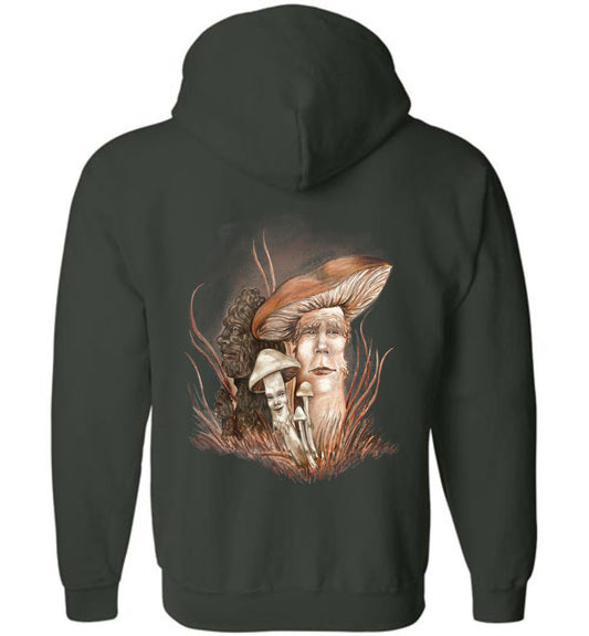 Mushroom People, Mushroom Hunting zip front hoodie unisex (s-5XL) - Inlumined Arts LLC
