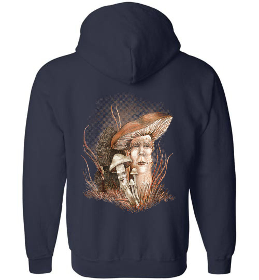 Mushroom People, Mushroom Hunting zip front hoodie unisex (s-5XL) - Inlumined Arts LLC