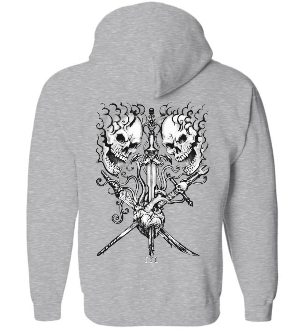 3 of Swords heavy metal tattoo tarot hoodie sweatshirt - Inlumined Arts LLC