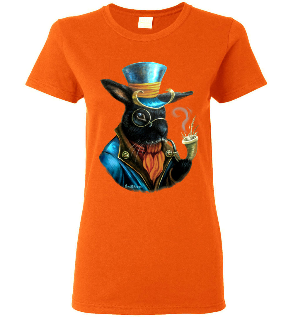 Ladies steam punk fantasy  smoking bunny  T-shirt - Inlumined Arts LLC