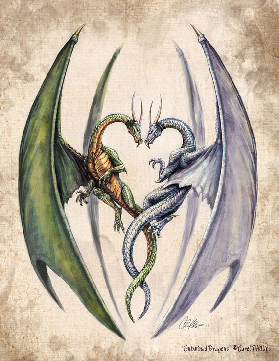 Fantasy Fine Art Giclee Print Entwined Dragons