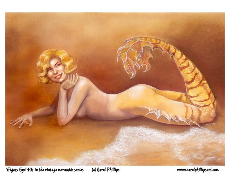 Vintage Mermaids Open Edtion Prints- Tiger's Eye - Inlumined Arts LLC