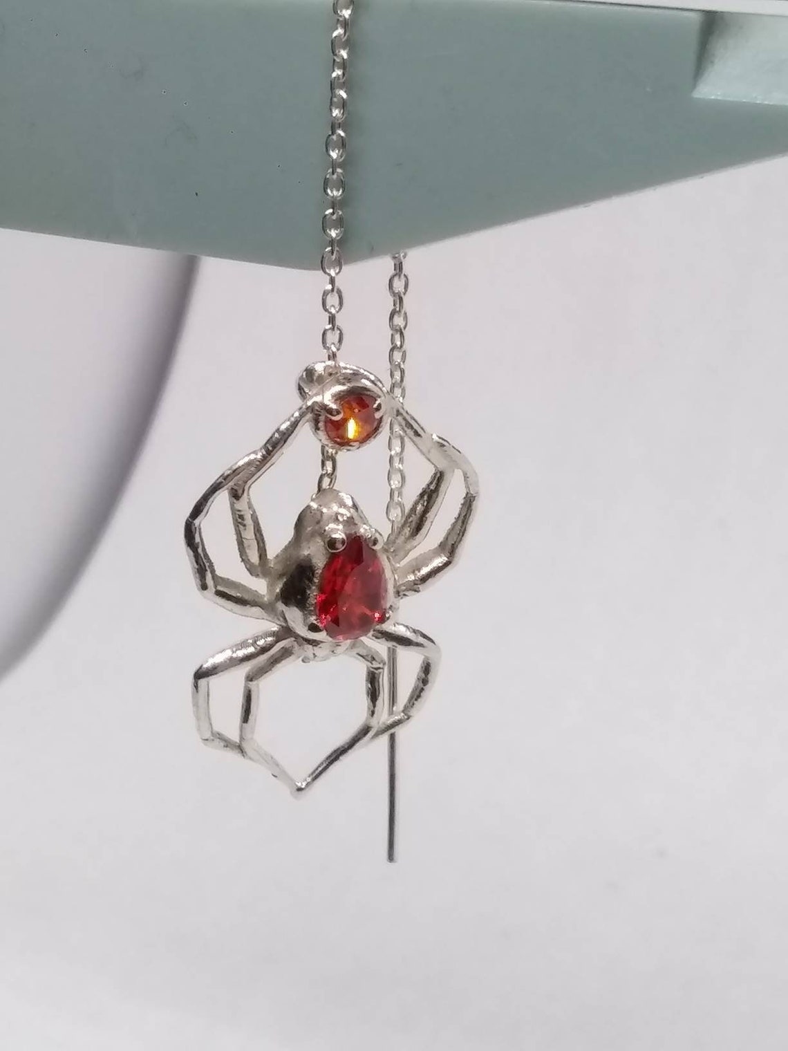 Spooky Witchy Gothic Spider Sterling Silver Threader Earrings - Inlumined Arts LLC