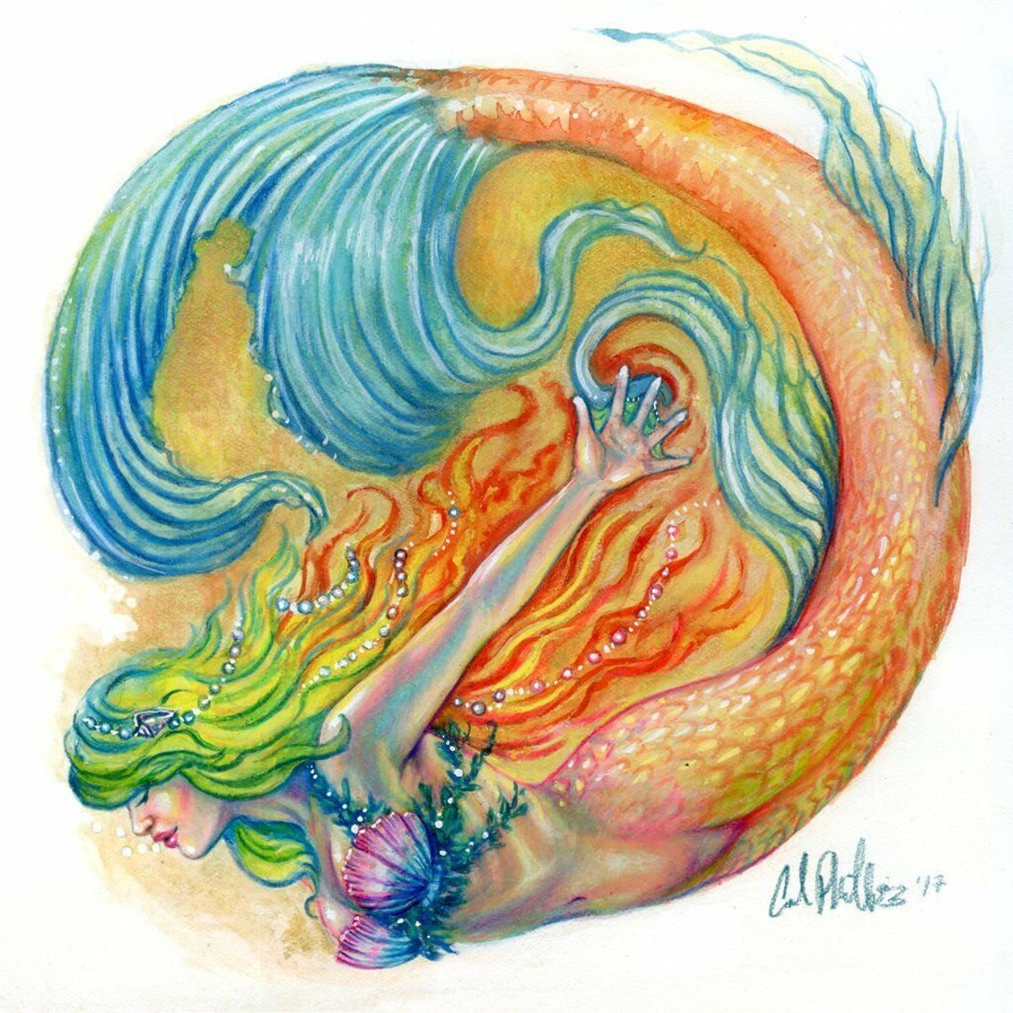 "Color Swirl Mermaid #1" Mermaid Art Print