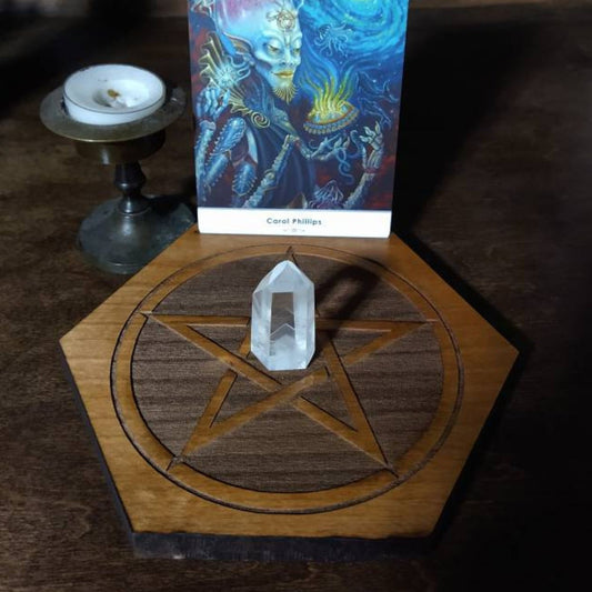 Altar Board Earth Pentacle, Cherry Wood Tarot Card holder - Inlumined Arts LLC