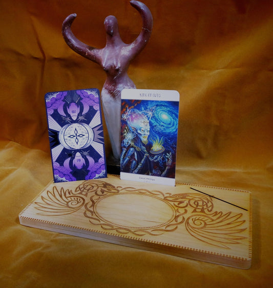 Altar Board Norse Ravens, Cherry Wood Tarot Card holder - Inlumined Arts LLC