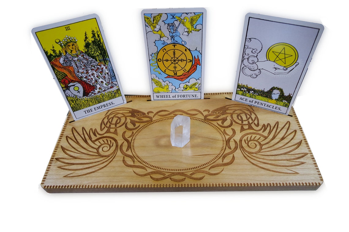 Altar Board Norse Ravens, Cherry Wood Tarot Card holder - Inlumined Arts LLC