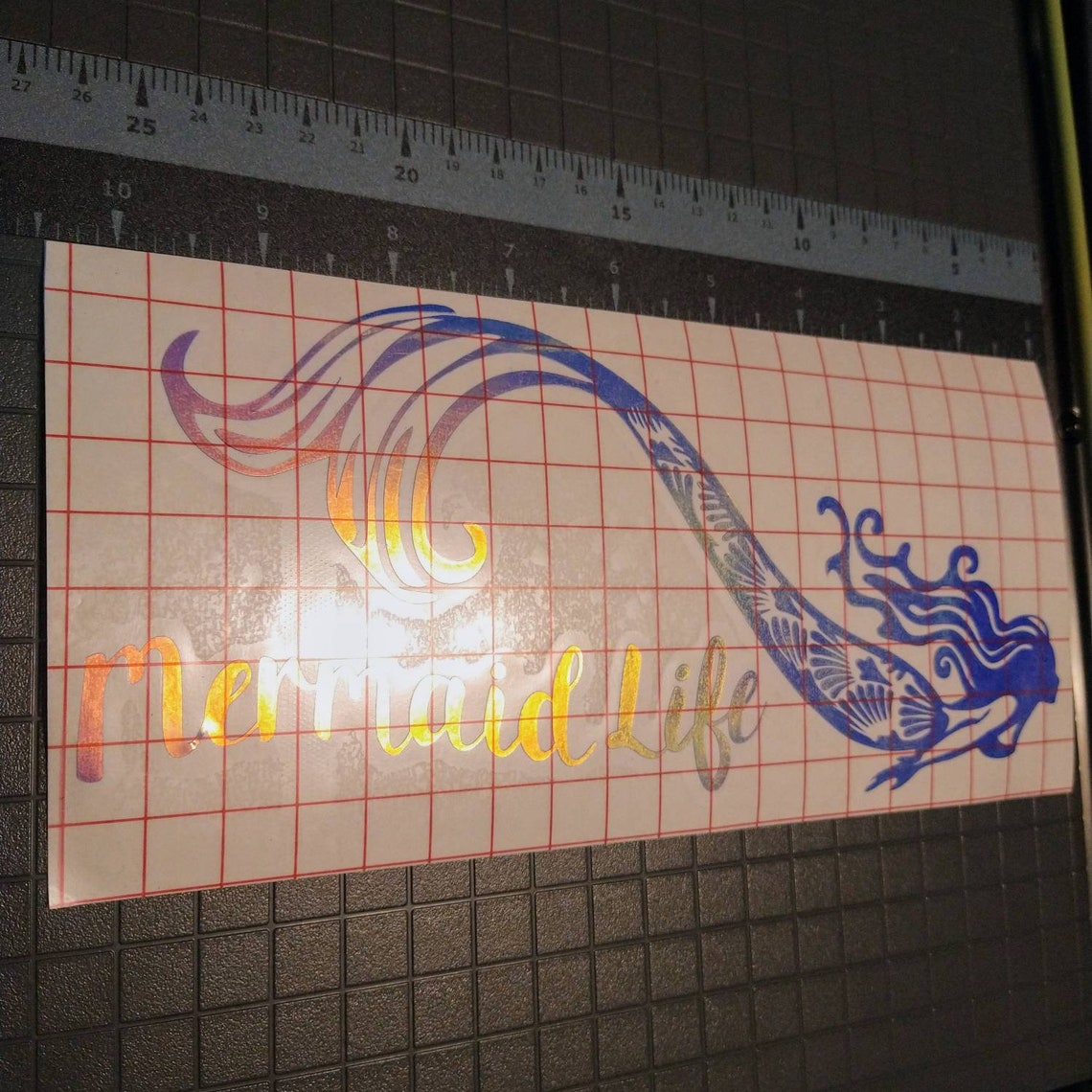 Merman life fantasy decal for car, boat, laptop, blue gold holographic sticker