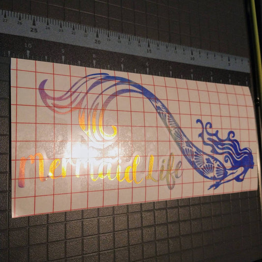 Merman life fantasy decal for car, boat, laptop, blue gold holographic sticker