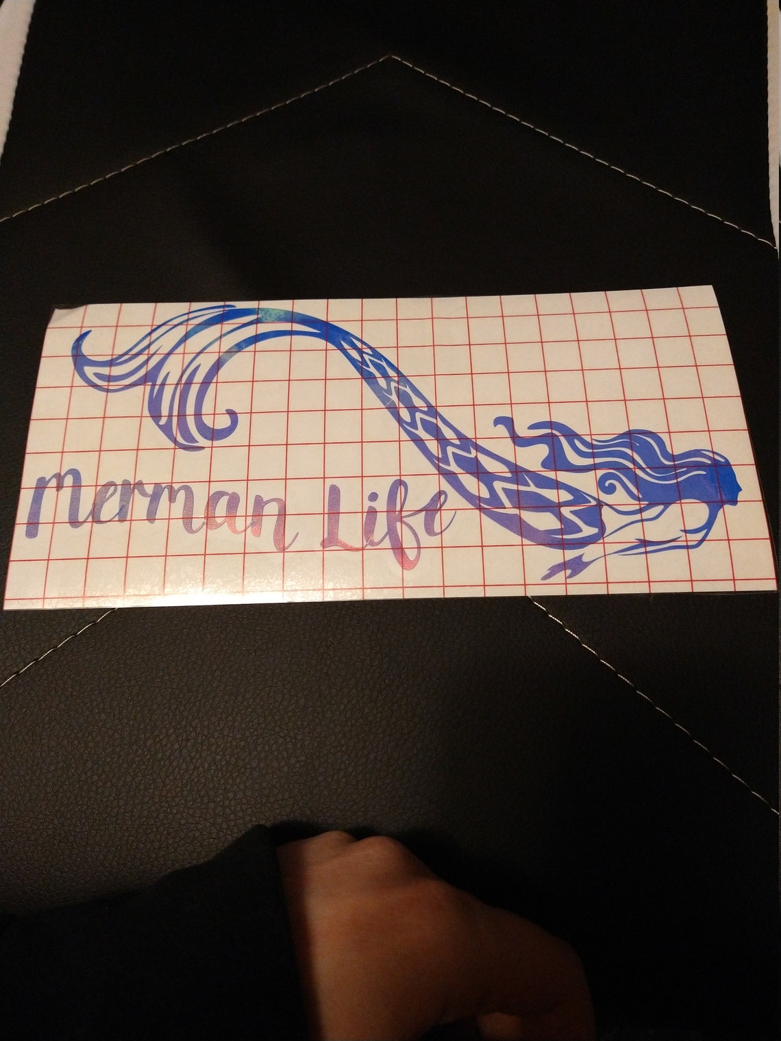 Merman life fantasy decal for car, boat, laptop, blue gold holographic sticker