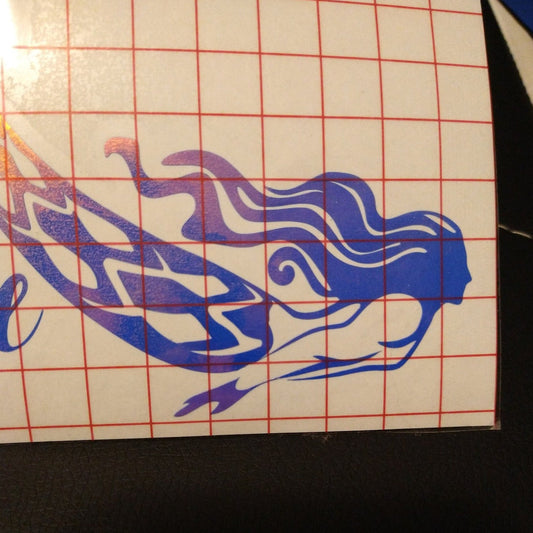 Merman life fantasy decal for car, boat, laptop, blue gold holographic sticker