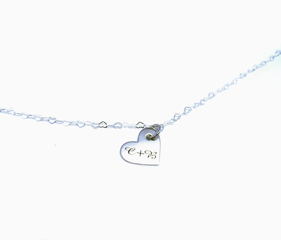 Sterling Silver Romantic Heart Charm Necklace Custom Initial Anniversary Valentines keepsake - Inlumined Arts LLC