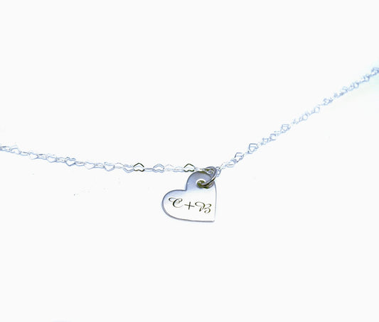Sterling Silver Romantic Heart Charm Necklace Custom Initial Anniversary Valentines keepsake - Inlumined Arts LLC