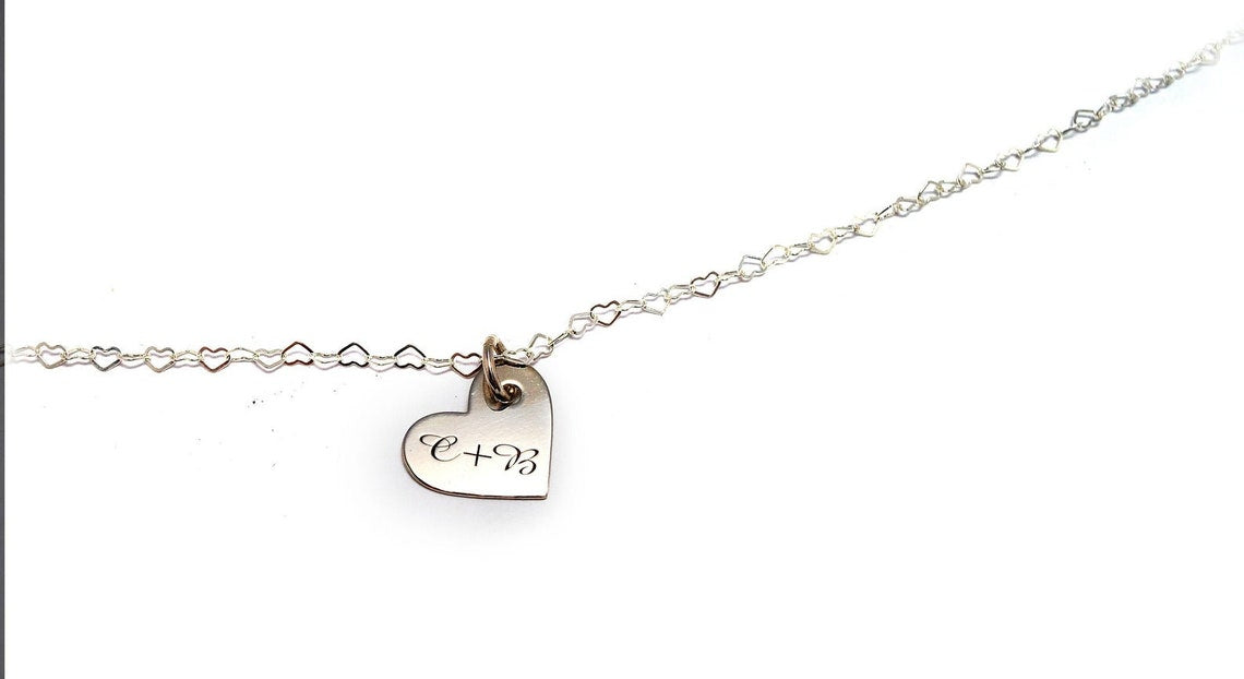 Sterling Silver Romantic Heart Charm Necklace Custom Initial Anniversary Valentines keepsake - Inlumined Arts LLC