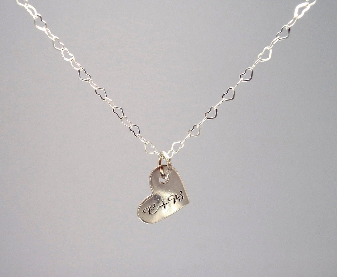 Sterling Silver Romantic Heart Charm Necklace Custom Initial Anniversary Valentines keepsake - Inlumined Arts LLC