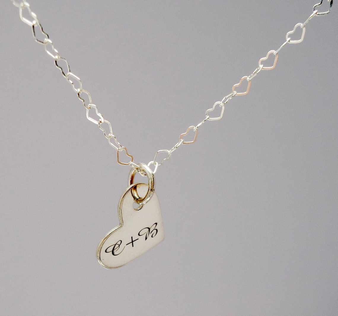 Sterling Silver Romantic Heart Charm Necklace Custom Initial Anniversary Valentines keepsake - Inlumined Arts LLC