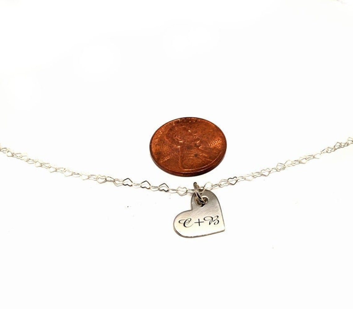 Sterling Silver Romantic Heart Charm Necklace Custom Initial Anniversary Valentines keepsake - Inlumined Arts LLC