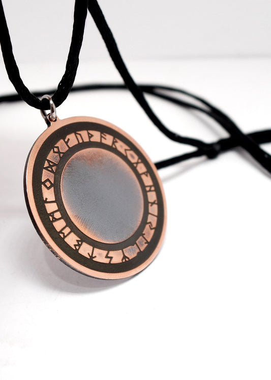 Rustic Copper Norse Rune Circle viking pendant, personalized pagan gift