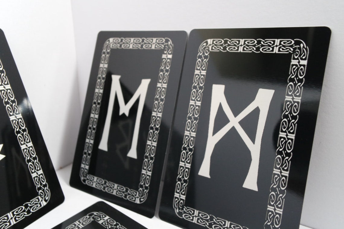 Norse Viking Futhark Rune Set, Knotwork Rune Card Set, Metallic Rune Tiles - Inlumined Arts LLC