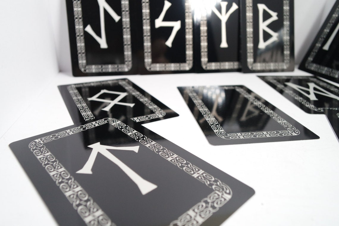 Norse Viking Futhark  Rune Set, Knotwork Rune Card Set, Metallic Rune Tiles - Inlumined Arts LLC
